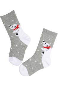 Gray cotton socks for children featuring polar bear and teddy bear designs.