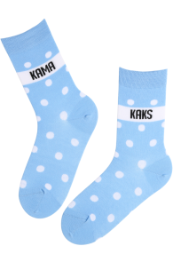 Хлопковые носки небесно-голубого цвета с узором в горошек KAMA KAKS (не колышет) | Sokisahtel