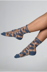 Фантазийные носки синего цвета с тюлевой вставкой и цветочным узором KATHERINE | Sokisahtel