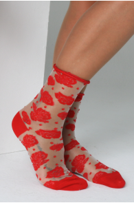 KATHERINE red floral sheer socks | Sokisahtel