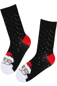 Хлопковые носки чёрного цвета с Дедом Морозом и снежинками KAUR | Sokisahtel