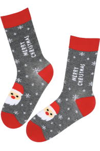 Хлопковые носки серого цвета с Дедом Морозом и снежинками KAUR | Sokisahtel
