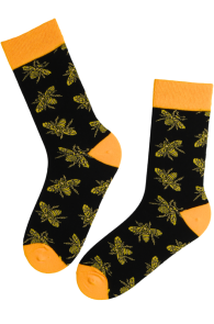 Хлопковые носки жёлто-чёрного цвета с узором из пчёл KENZON | Sokisahtel