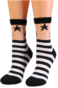 Фантазийные носки чёрного цвета с узором в полоску и тюлевой вставкой KIMBERLY | Sokisahtel