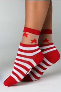 Фантазийные носки красного цвета с узором в полоску и тюлевой вставкой KIMBERLY | Sokisahtel