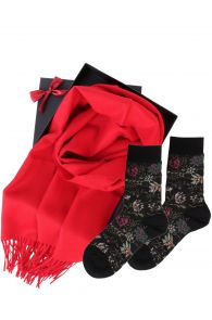 Alpaca wool scarf and MIINA black socks gift box for women
