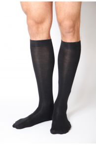 Black cotton knee-high socks for men