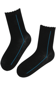 Black socks with blue stripe