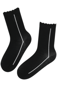 Men's black over-the-knee socks with white stripes, appear soft and comfortable