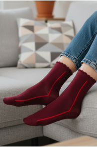 Хлопковые носки бордового цвета с красной полоской KRISTI | Sokisahtel