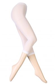 White capri leggings reaching the knees, with a straight fit.