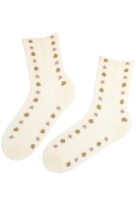 LEONELLA creamy white socks with flowers | Sokisahtel