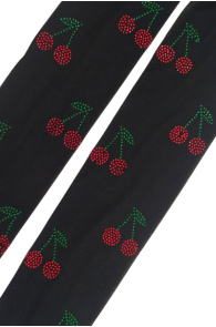 LIILIT black tights with cherry rhinestones | Sokisahtel