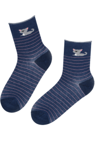 LIISBETH dark blue striped socks with a cat | Sokisahtel