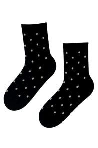 Женские тёплые пушистые носки чёрного цвета с изображением белых крапинок LILA | Sokisahtel