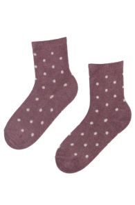 Женские тёплые пушистые носки лилового цвета с изображением белых крапинок LILA | Sokisahtel