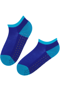 LORENZO blue merino wool low-cut socks with non-slip soles
