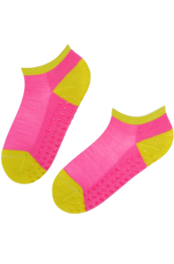 LORENZO pink merino wool low-cut socks with non-slip soles