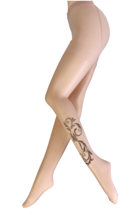 MAGDA beige print pattern tights | Sokisahtel