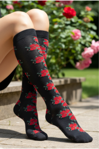 Чёрные хлопковые гольфы с цветочным узором MARET | Sokisahtel