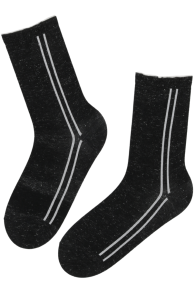 Хлопковые носки чёрного цвета с серебристым блеском и узором из полосок MARIAH | Sokisahtel
