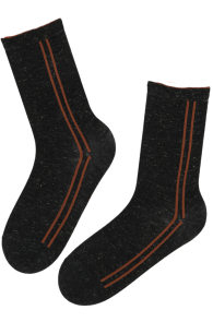 Хлопковые носки чёрного цвета с серебристым блеском и узором из коричневых полосок MARIAH | Sokisahtel