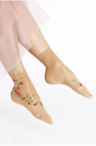 Женские тонкие носки телесного цвета с цветочным узором MARISSA | Sokisahtel