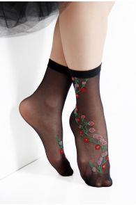 Женские тонкие носки черного цвета с цветочным узором MARISSA | Sokisahtel