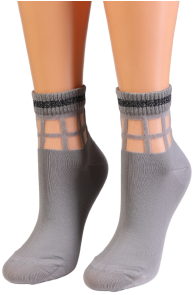 Фантазийные носки серого цвета с блестящим краем и тюлевыми вставками MARLEY | Sokisahtel