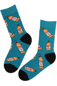 MATEO blue cotton socks with whiskey bottles | Sokisahtel