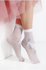 Женские тонкие носки белого цвета с цветочным узором MATILDE | Sokisahtel
