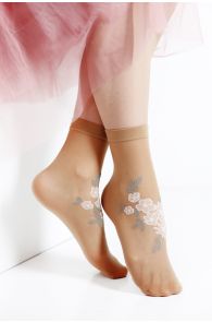 Женские тонкие носки телесного цвета с цветочным узором MATILDE | Sokisahtel