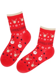 Хлопковые носки красного цвета с зимним узором MEETA | Sokisahtel