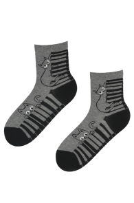 MELODY gray cotton socks with cats | Sokisahtel