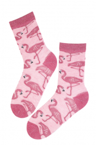 Женские носки розового цвета из шерсти ангоры с узором в виде фламинго MIAMI | Sokisahtel