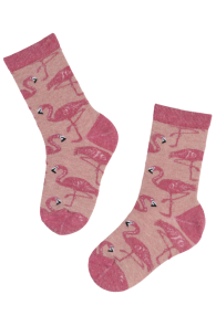 Детские носки розового цвета из шерсти ангоры с узором в виде фламинго MIAMI | Sokisahtel
