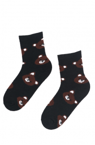 Женские теплые носки черного цвета с изображением медвежьих мордочек MILA | Sokisahtel