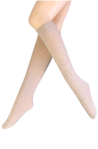 MILLY beige sparkly floral knee-highs | Sokisahtel