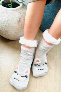 MINNA gray warm socks with a cat for women | Sokisahtel