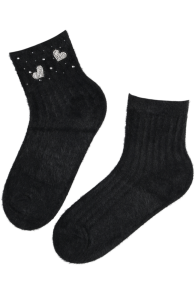 Мягкие фантазийные носки чёрного цвета с узором из стразов MINNI | Sokisahtel