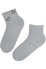 Мягкие фантазийные носки серого цвета с узором из стразов MINNI | Sokisahtel