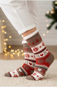 MONALI pruunid jõulumustriga soojad sokid | Sokisahtel