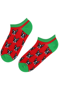 FRENCH red low-cut socks with dogs
