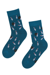 Хлопковые носки синего цвета с изображением инвентаря для боулинга MORRIS | Sokisahtel