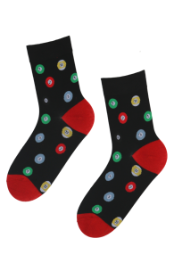Хлопковые носки чёрного цвета с изображением разноцветных бильярдных шаров MORRIS | Sokisahtel