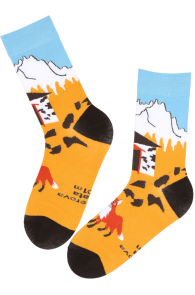 Хлопковые носки жёлтого цвета с изображением гор MOUNTAIN | Sokisahtel