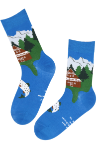 Хлопковые носки синего цвета с изображением гор MOUNTAIN | Sokisahtel