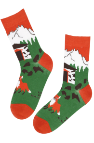 Хлопковые носки зелёного цвета с изображением гор MOUNTAIN | Sokisahtel