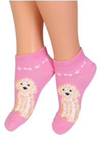 Детские хлопковые укороченные (спортивные) носки розового цвета с изображением милой собачки MUKI | Sokisahtel