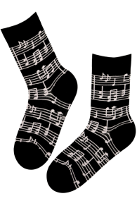 Женские носки черного цвета с нотным узором MUSIC